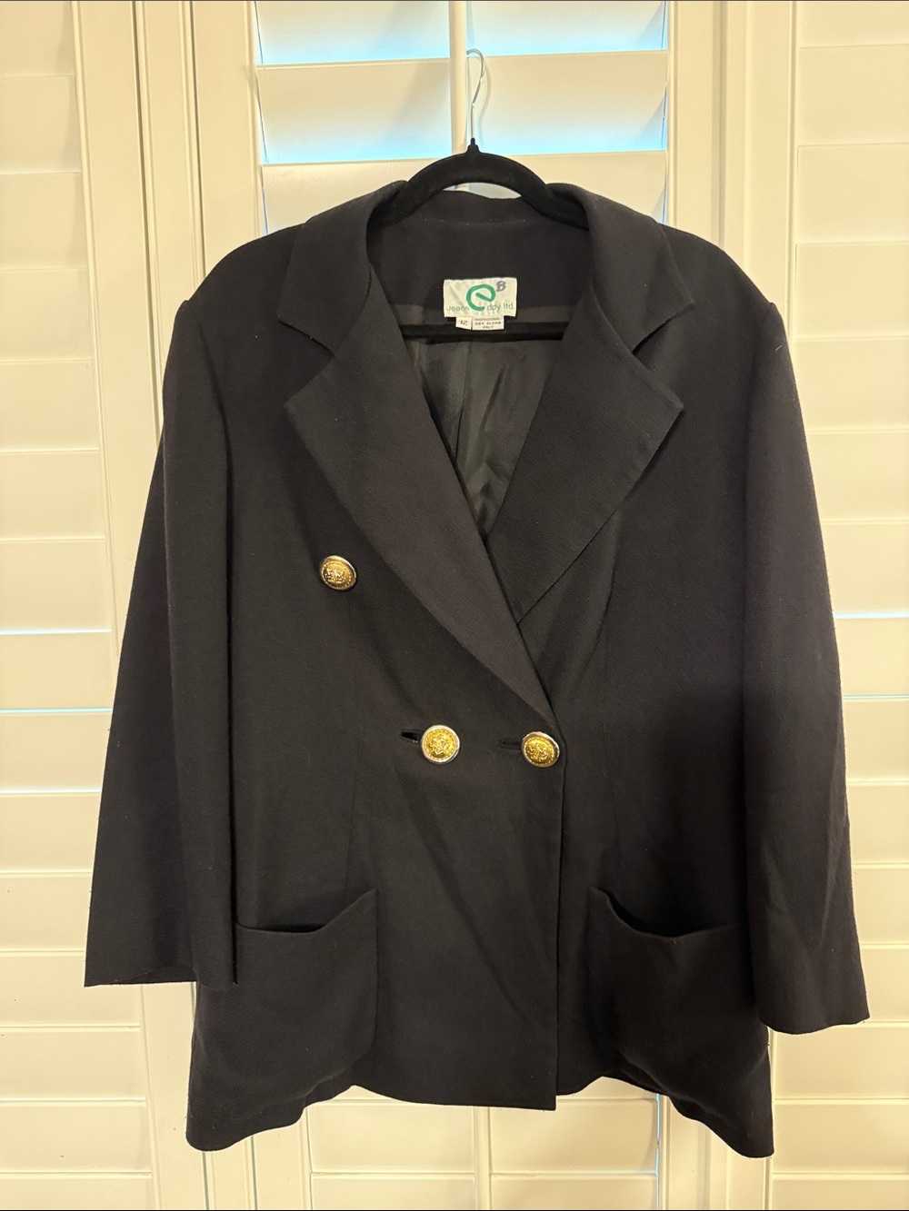 Vintage 1980s Classic Black Double-Breasted Women's Blazer Jacket By Jeane Eddy